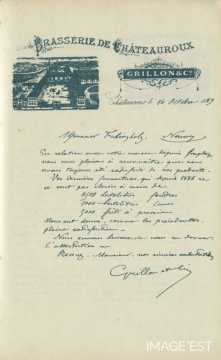 Certificat de la Brasserie Grillon & Cie (Châteauroux)